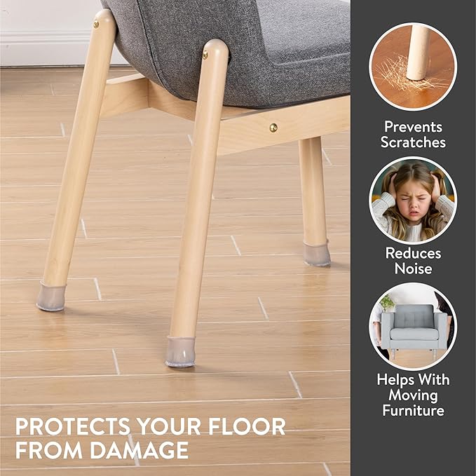 Aneaseit Chair Leg Floor Protectors - Silicone and Wool Felt Furniture Feet Covers for Hardwood Floors - Durable and Reusable Table Leg Pads - Grey, Set of 16 - Large (1.6″ - 2.1″)