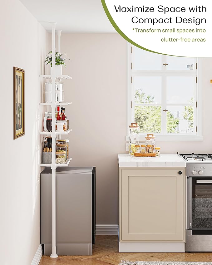 ALLZONE Adjustable Over The Toilet Storage Shelf, 4-Tier Ample Over Toilet Bathroom Organizer and Storage,Tension Mounted Above Toilet Storage Cabinet for Versatility, Fits 64-113 Inch Heights, White