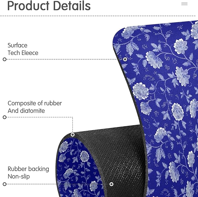 Blue and White Leaf Flower with Borders Kitchen Sink Splash Guard Sink Faucet Mat Faucet Handle Drip Catcher Drain Mats for Kitchen Bathroom Countertop Absorbent