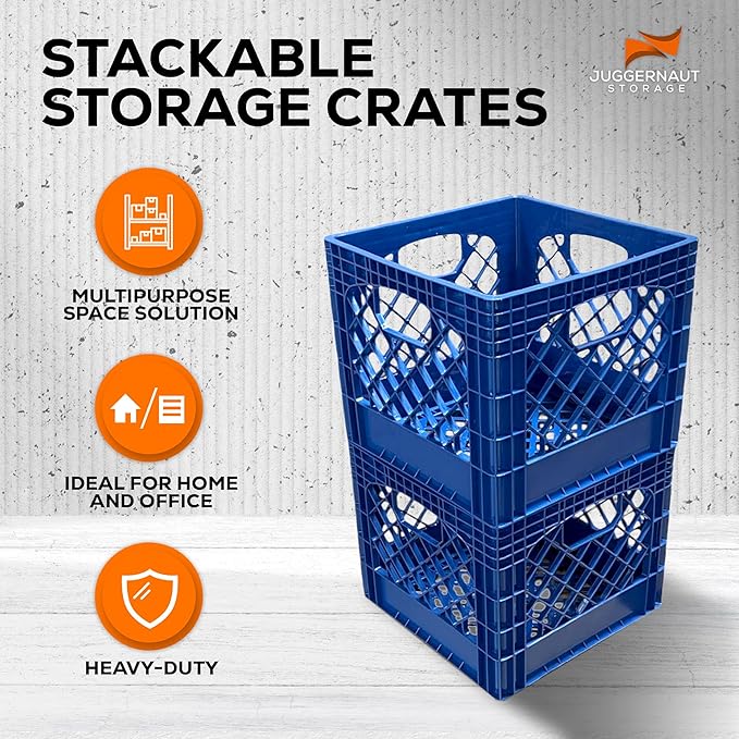 Juggernaut Storage 2 Pack Crates for Office Storage and Classroom Organization, 16 Quart, Blue