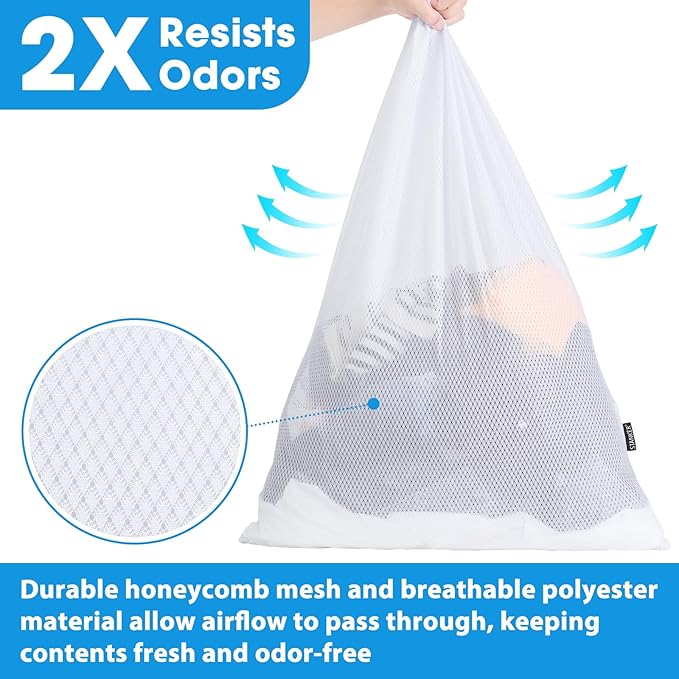 2Pack XL Heavy Duty Mesh Laundry Bags, Machine Washable Large Dirty Clothes Organizer with Drawstring, Fits Laundry Baskets or Hampers Essentials for Dorm, College, Travel, Camp, Sport - 24" x 36"