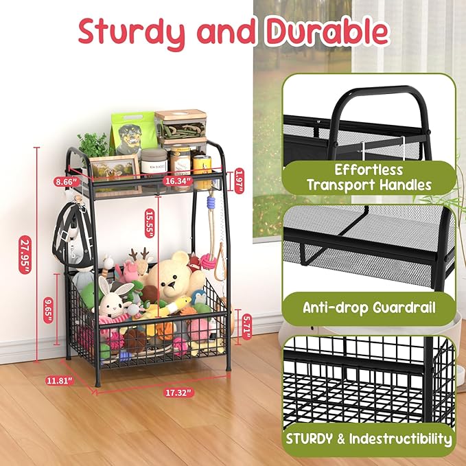 Indestructible Medium Dog Toy basket, Toy Box for Dogs,Pet Toys Bin Dog Metal Wire Basket for Toys, Food Storage, Storage Organizer Chest Storage, Toy Box for Living Room Area (Black)