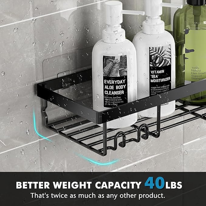 Moforoco Large Shower Caddy Shelf Organizer Rack, Self Adhesive Black Bathroom Shelves Basket, Home Farmhouse Wall Inside Organization and Storage Decor Rv Accessories
