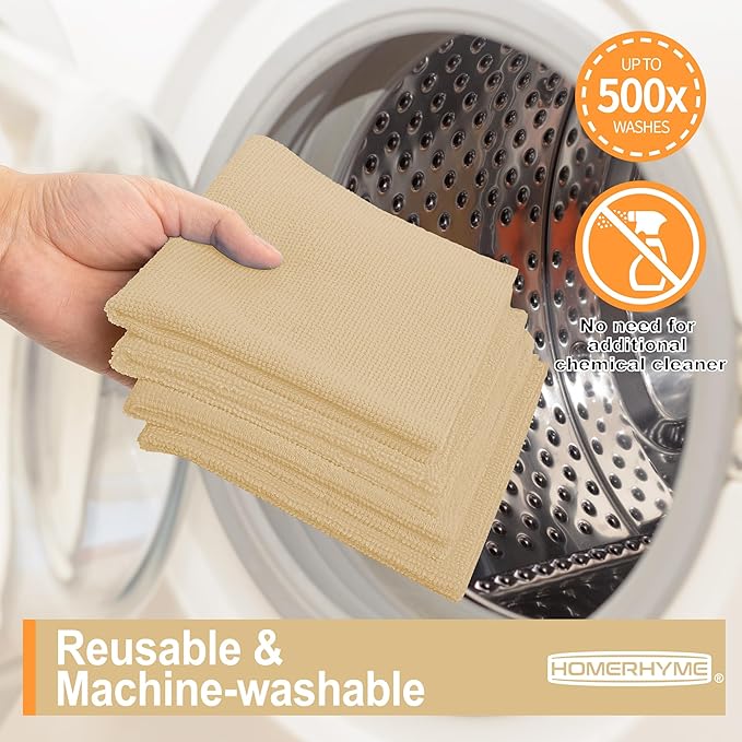HOMERHYME Microfiber Cleaning Cloth, 12 Pack Biege Cleaning Rags,12" X 11" Lint Free Dish Towels Wash Cloths, Reusable Microfiber Towels for Home and Kitchen Bathroom Apartment Cleaning Supplies