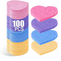 100-Count Compressed Facial Sponges for Estheticians Heart Shape Natural Cellulose Sponge Professional Cosmetic Spa Sponges for Face Cleansing, Massage, Pore Exfoliating, Mask, Makeup Removal, Mixed