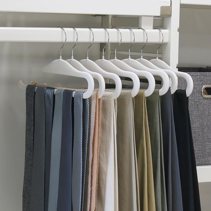 Velvet Pants Hangers, 20 Pack Non-Slip Open Ended Hangers with 360° Swivel Hook Slim Space Saving Jeans Hangers for Pants, Scarves, Ties, Towels, White