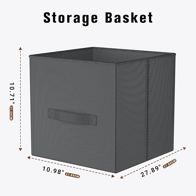 Fabric Storage Bins, Foldable Storage Cubes Baskets with Handle for Organizing, Collapsible Bins Cube Organizer Baskets for Closet, Shelves, Clothes, Towel (Gray, 2 Pack)