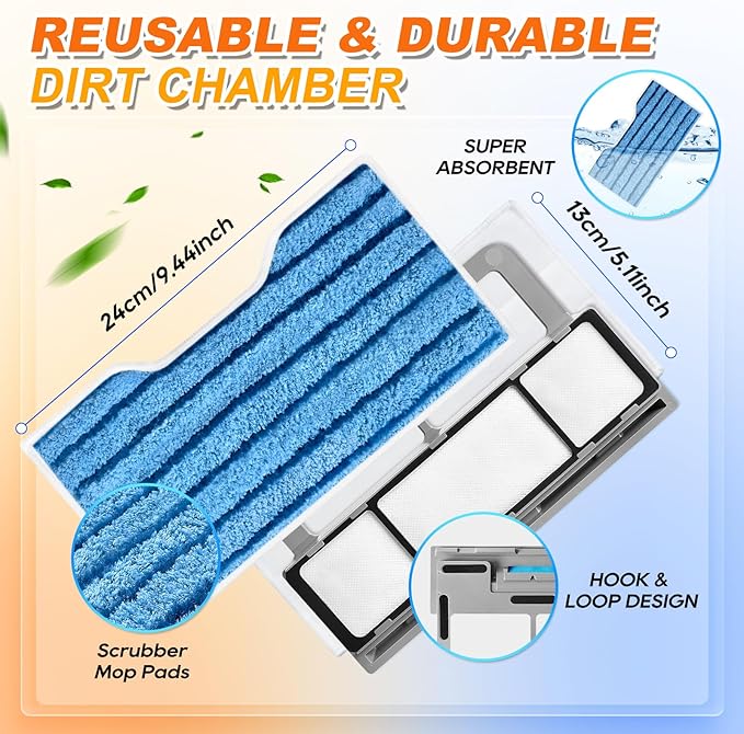 Reusable Replacement Pads Compatible with Shark Vac Pad VM252 VM251 VM200 VM200C VM190 VM252C QM250 VM250 VC205 Vacuum Mops Vacuum Mop Refills Upgraded Design of Dirt Chamber, 1+2+4 Pack