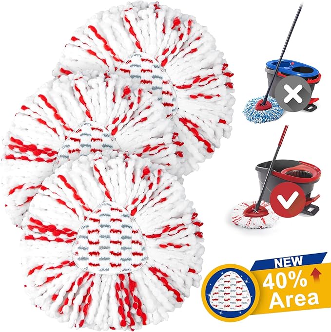 Upgraded mop Refill for O Cedar, 3 Pack Spin mop Heads Replacements Compatible with O Cedar EasyWring Spin Mop Bucket System, 40% More Cleaning Power, Microfiber and Machine Washable