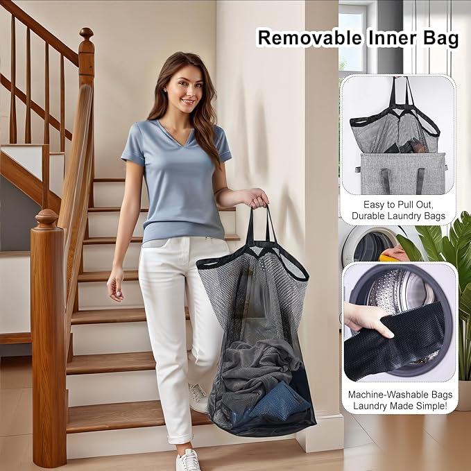 Odonata 75L Slim Laundry Hamper with Lid,Large Foldable Laundry Basket with Removable Bag and Handles Tall Collapsible Dirty Clothes Basket Great for Bedroom, Bathroom, Dorm, College,RV. (Grey, 75L)