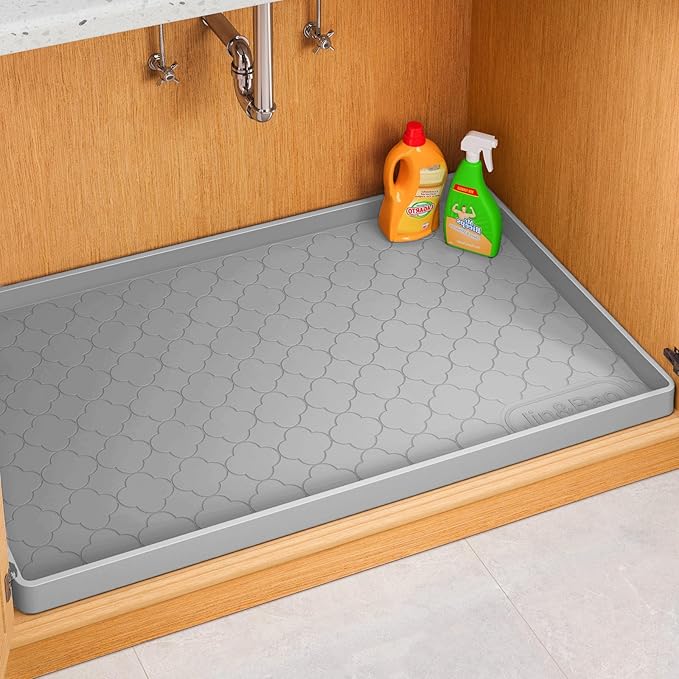 Jin&Bao Waterproof Under Sink Mat 37" x 19", Thick Silicone Mat Cabinet Protector for Kitchen and Bathroom, Shelf Liner, Home Organizer and Storage, Multipurpose Tray for Gadgets and Essentials