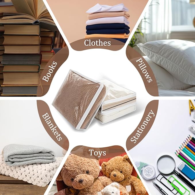 10 Packs Clear Zippered Storage Bags Durable Plastic Sweater Clothing Organizer Under Bed Closet Containers Bins for Blankets Clothes Bedsheets Pillows Comforter Quilt (15.7 x 13.8 x 3.9 Inch)