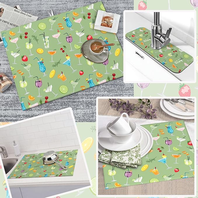 3Pcs Cocktail Dish Drying Mat & Kitchen Sink Splash Guard Faucet Mat For Kitchen Counter Absorbent Microfiber Dishes Pad Dish Drainer Rack Mats Fast Dry Kitchen Accessories