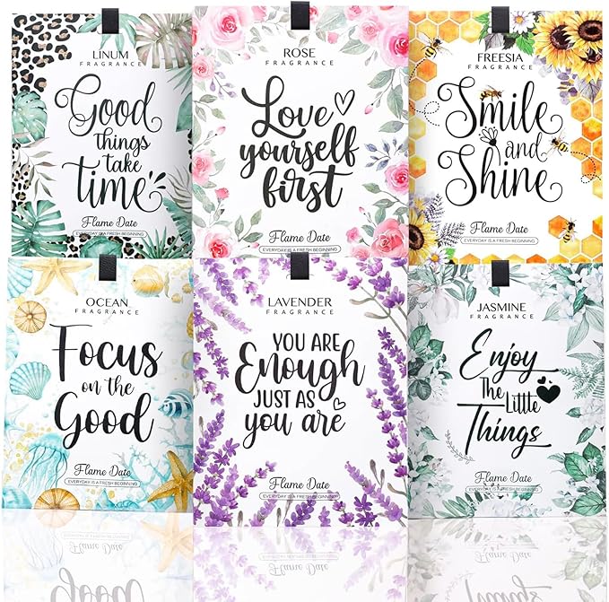 6 Pack Inspirational Scented Sachets - Valentines Day Girlfriend Gifts for Her Wife | Natural Moth Repellent for Closets, Air Freshener for Home | Shoe & Car Deodorizer for Drawer