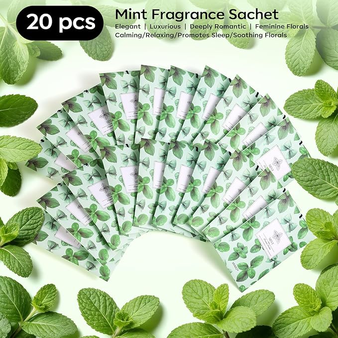 MYARO 20 Packs Peppermint Scent Sachet Air Freshener for Home Car Closet Drawer Shoe Odor Eliminator Long Lasting Deodorizer