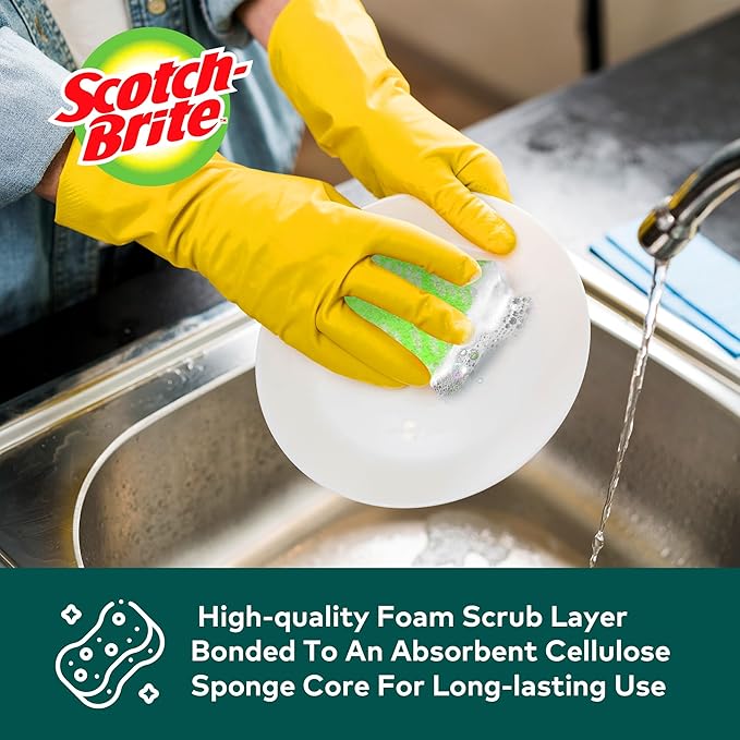 Scotch-Brite ocelo Non-Scratch Scrub Sponges, Assorted Designs, Scratch-Free for Nonstick Cookware & Dishes, Kitchen & Bathroom Use, Reusable Multi-Surface Cleaning Sponges (12 Count (Pack of 3))