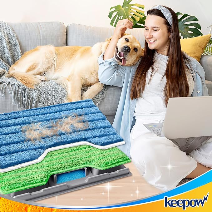 KEEPOW Reusable Replacement Pads Compatible with Shark Vac Mop VM252 VM200 VC205 VM250 /QM250 VM190 VM200P12, Washable Vacuum Mop Pad Refills, Upgraded Design of Dirt Chamber (1+2+2+2 Pads)