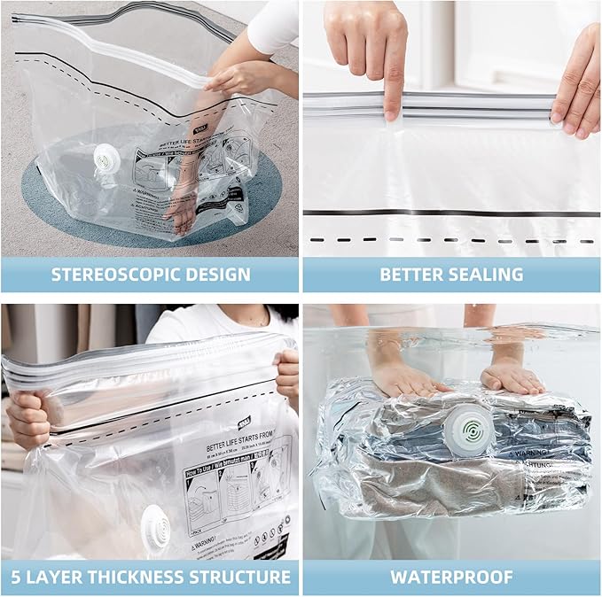 TAILINK Cube Vacuum Storage Bags, 8 Pack Medium Size (25x19x11 inch), Vacuum Seal Bags for Clothing, Compression Packing for Clothes, Blankets, Baby Clothes, No Pump Needed