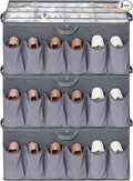 Extra Large Fabric Shoe Organizer for Closet, Fits up to 28 Pairs, Foldable Shoe Storage Bin Containers with Adjustable Dividers and Clear Cover, Grey, 3 Pack