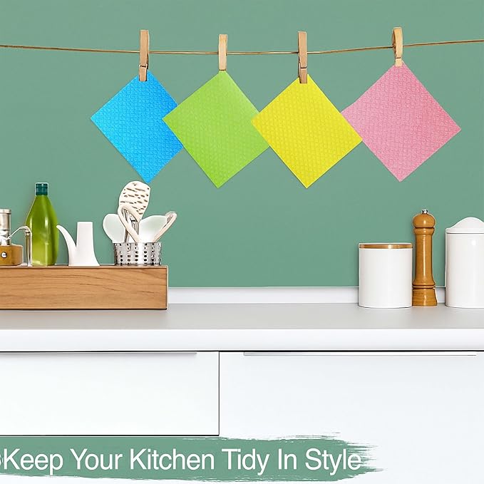 10 PCS Swedish Dishcloths for Kitchen 100% Biodegradable | Reusable Cellulose Sponge Cloths | Ultra Absorbent, Eco-Friendly Cleaning Towels | Dishcloths for Washing Dishes & General Cleaning