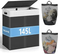 YECAYE 145L Double Laundry Hamper with Lid for Home, Dual Compartments hamper with Removable Bags, 2 Section Foldable Cloths Basket with lid, Double Cloths Basket with Color-Block Design