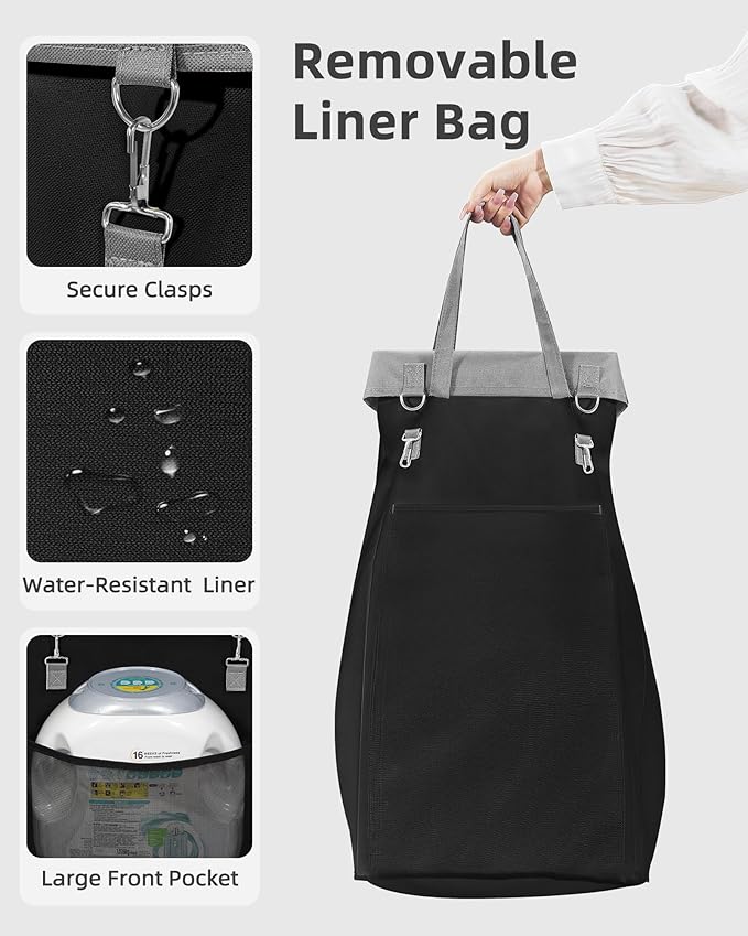 STORAGE MANIAC Large Laundry Basket with Wheels 160L Rolling Laundry Hamper Laundry Cart with Metal Frame and Removable Bag, Clothes Hamper for Bedroom, Bathroom, Dorm Room, Laundry Room, Black