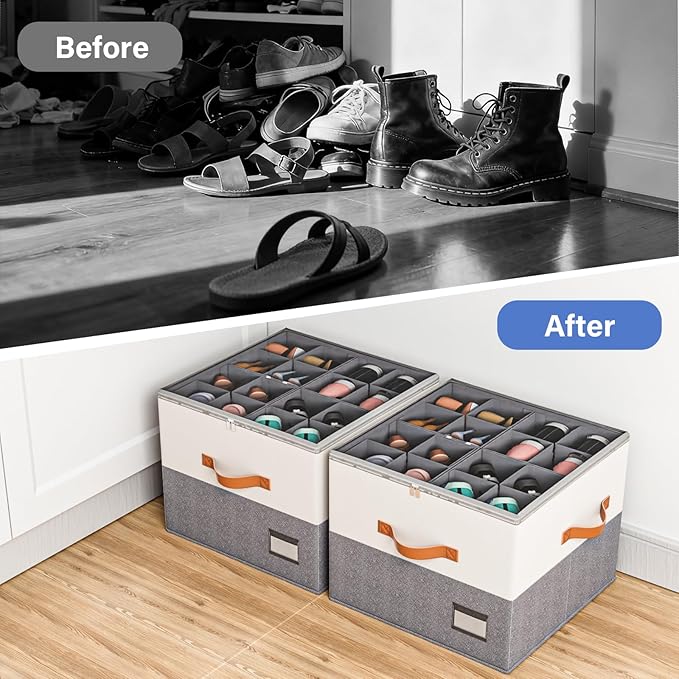 Dayacoco 1 Pack Shoe Organizer for Closet, Fits Up to 16 Pairs, Foldable Shoe Storage Organizer, shoe containers with Clear Cover, Large Shoe Boxes Boot Storage, Adjustable Dividers