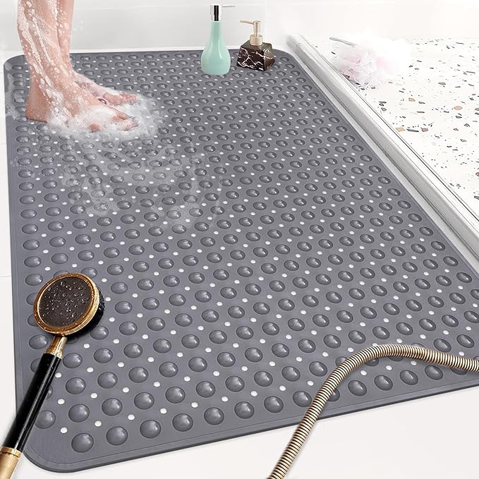Mofonky Shower Mat Non Slip: 47.2 x 31.5 Inch Extra Large TPE Shower Mats for Inside Shower - Anti Slip Shower Stall Matt with Drain Hole and Suction Cups for Elderly