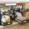 2 Packs 19IN Depth Under Sink Organizer, 2-Tier Pull Out Cabinet Organizer With Smooth Circular Rail, Large Capacity Metal Mesh Sliding Drawers For Bathroom& Kitchen Storage,Height Adjustable –Black