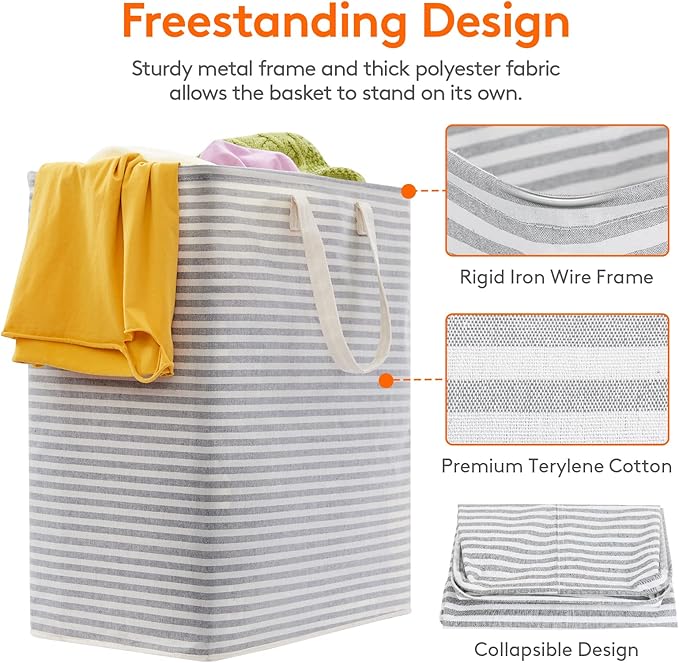 Lifewit 1 Pack Laundry Hamper Large Collapsible Laundry Baskets, Freestanding Waterproof Clothes Hamper with Easy Carry Handles in Laundry Room Bedroom Bathroom College Dorm, Grey, 100L