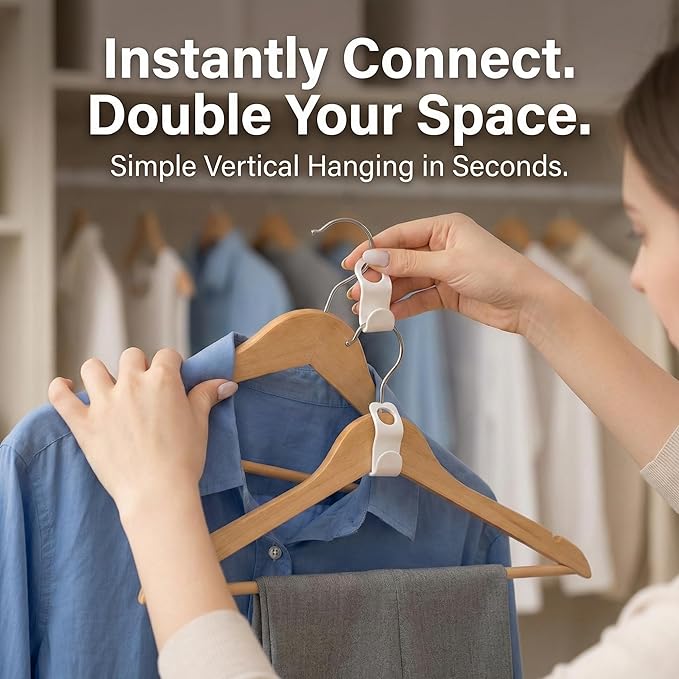 Hanger Connector Hooks – 50-Pack Clothes Hanger Connector Hooks – Space-Saving Hanger for Closet Organizer – Cascading Space Saver Hangers for Small Space Organization and Closet
