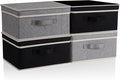 Storage Bins with Lid, Foldable Clothing Storage Box case with Handle for Closet, Bedroom, Home, Gray+Black, 13L x 12.5W x 7H inch