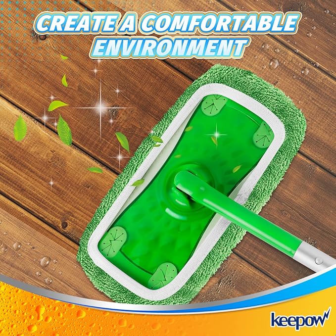 KEEPOW Reusable Mop Pads Compatible with Swiffer Sweeper Mop, Dry Sweeping Cloths for Swiffer Pads, 8 Pack Washable Microfiber Wet Mopping Cloth Refills for Surface/Hardwood Floor Cleaning