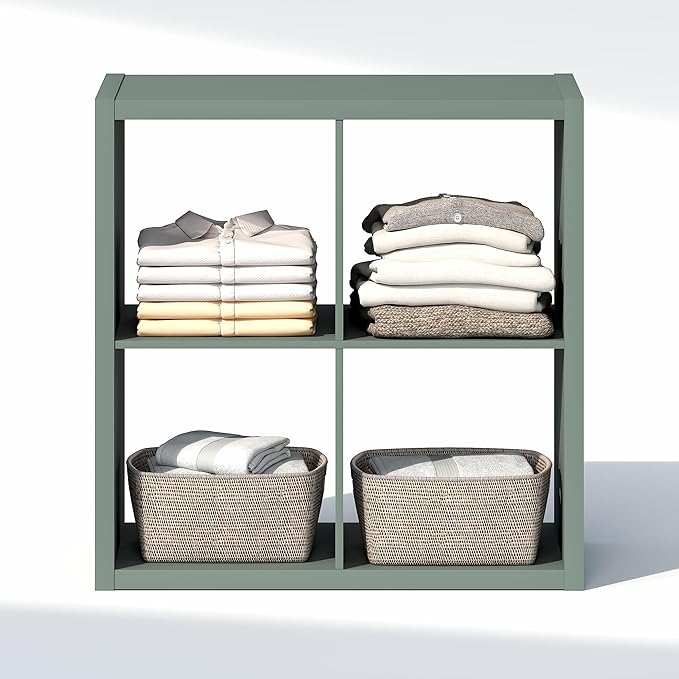 Furinno Cubic Closet Organizers and Storage, 4-Cube Closet Organizer, Open Shelf Closet Storage, Extra Thick Frame for Wardrobe, Bedroom, Living Room, Sage Green