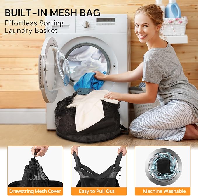 Laundry Hamper Laundry Basket with Wheels, 100L Large&Tall Collapsible Clothes Hamper with Removable Bag, Dirty Clothes Hampers for Bedroom, Bathroom, Dorm, College