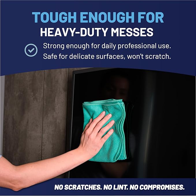 MW Pro Microfiber Cleaning Cloth | Green (12 Pack) | Size 16" x 16" | All Purpose Microfiber Towels - Clean, Dust, Polish, Scrub, Absorbent