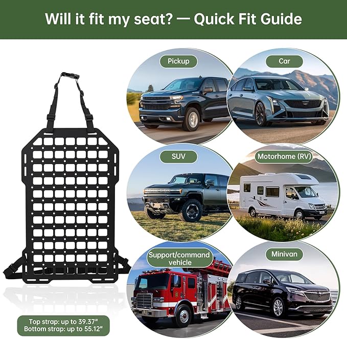 Tactical Car Seat Back Organizer, Rigid Molle Panel for Truck, ABS Engineering Material Molle Seat Back Organizer with 1 Utility Pouch