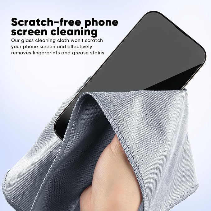 HOMEXCEL Microfiber Glass Cleaning Cloth 12 PK, Lint Free Streak Free, Reusable Magic Cleaning Cloth for Cleaning Windows, Glasses, Mirrors, Screens, Stainless Steel, and More Grey-12”×12”