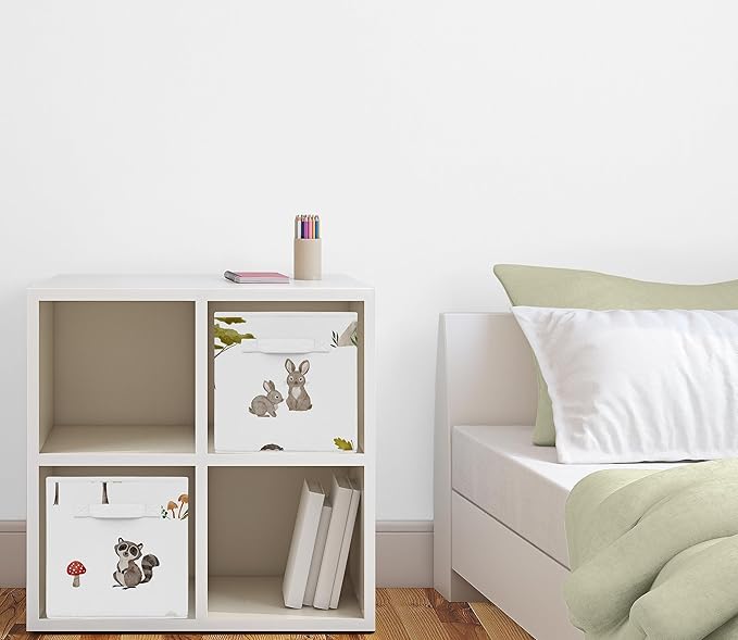 Sweet Jojo Designs Woodland Forest Animals Boy Girl Gender Neutral Unisex Collapsible Fabric Storage Cubes Foldable Bins Organizer Boxes Kids Baby Childrens Toys 2 Set - Animal Friends Bear Watercolor