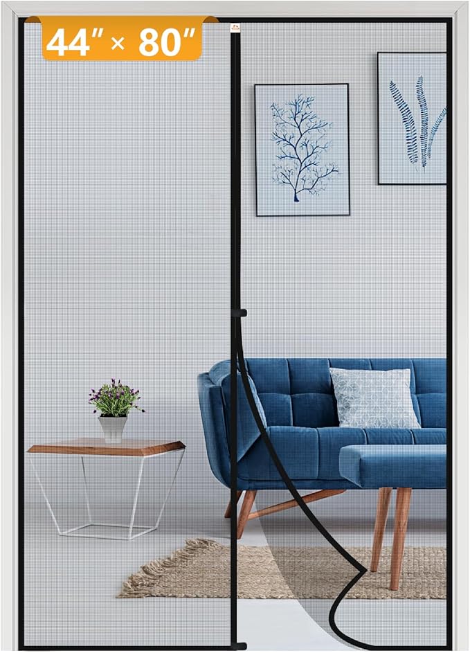 yotache Magnetic Screen Door Fits Door Size 44 x 80, Screen Size 46" x 81" Powerful Magnet for Walk Through Sliding Door Black