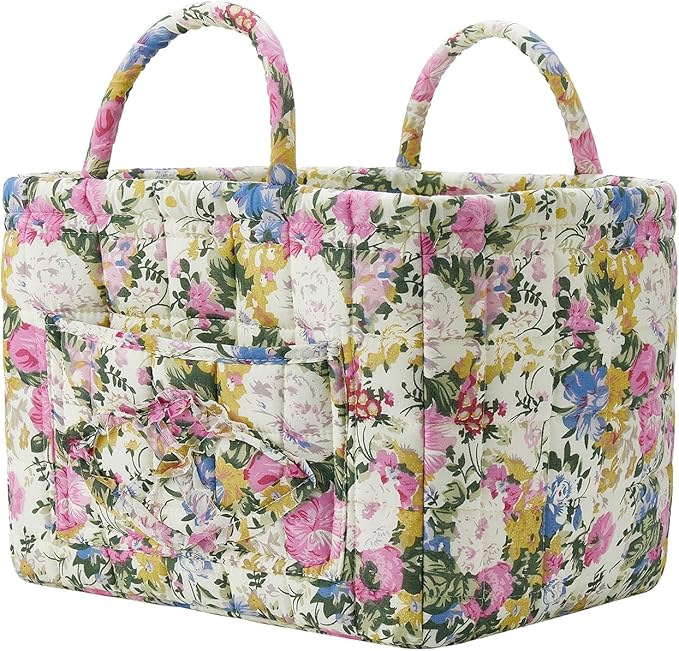 Boho Fabric Storage Basket, Large Capacity Laundry Basket, 12.2'' x 10.23'' x 10.23'' Collapsible Laundry Hamper with Easy Carry Handles (Plum, L)