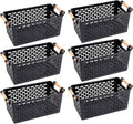 Yesland 6 Pack Plastic Storage Basket, Black Basket Organizer Bin with Handles for Home Office Closet, 6 x 12 x 5 Inches