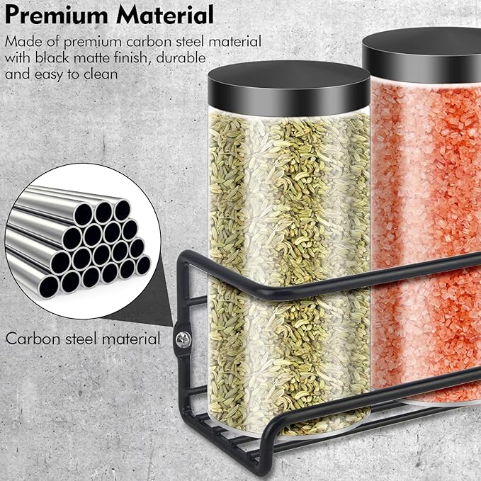 Wall Mounted Spice Rack, Hanging Spice Organizers, Kitchen Condiments Storage for Space Saving (2pcs, Black)
