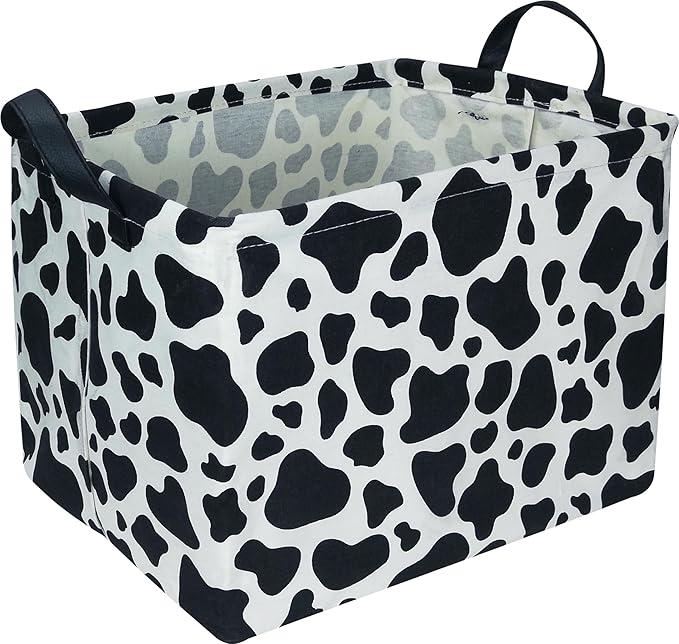 Rectangular Cow Storage Basket, Waterproof Cowprint Box with Handles, Room Decor, Gift Basket for Cow Lovers, Collapsible Storage Bin