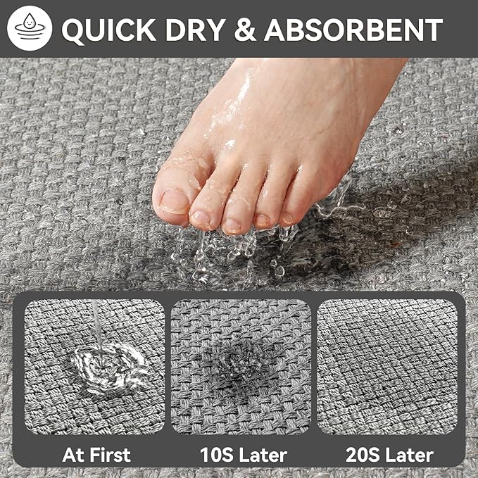 YDKGL Non Slip Bath Mat Bathroom Rugs, Soft Jute-Like Ultra Thin Bath Mats, Rubber Backing Super Absorbent Quick Dry Bath Rug Shower Mat Fit Under Door Bathroom Floor, Machine Washable, Gray 24" x 36"