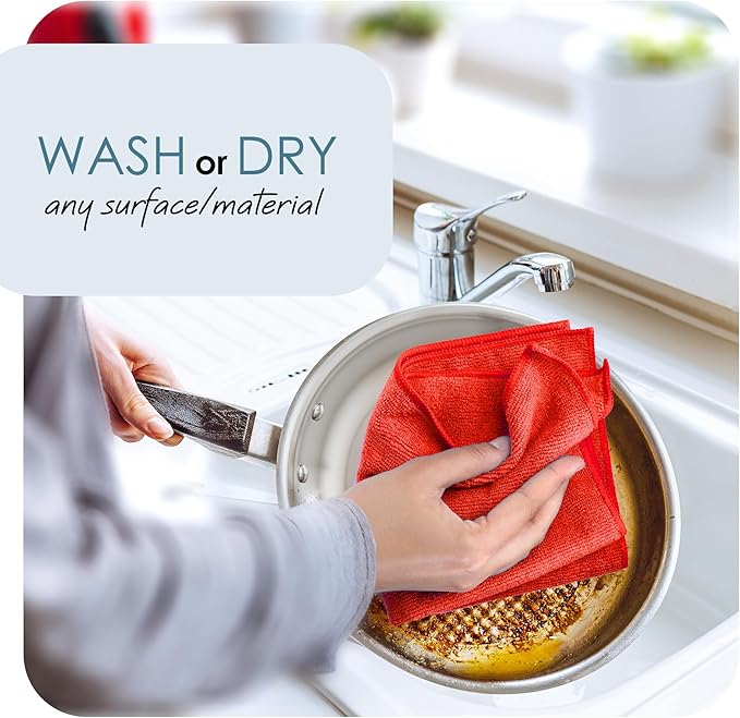 Hearth & Harbor Microfiber Cleaning Cloth, Reusable Microfiber Towels for Cars 12 Pack Washcloths, Red Cleaning Rags, Microfiber Cloth Rags for Cleaning, Lint Free Cloth 12”x12” V-HH-Cloth-M-12-Red