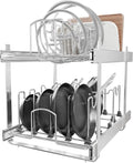 2-Tier Kitchen Pull out Cabinet Organizer for Pots, Pans, and Lid Cookware, Adjustable Heavy Duty Wire Pan and Pot Rack, Full-Extension Rail 15" W *22" D