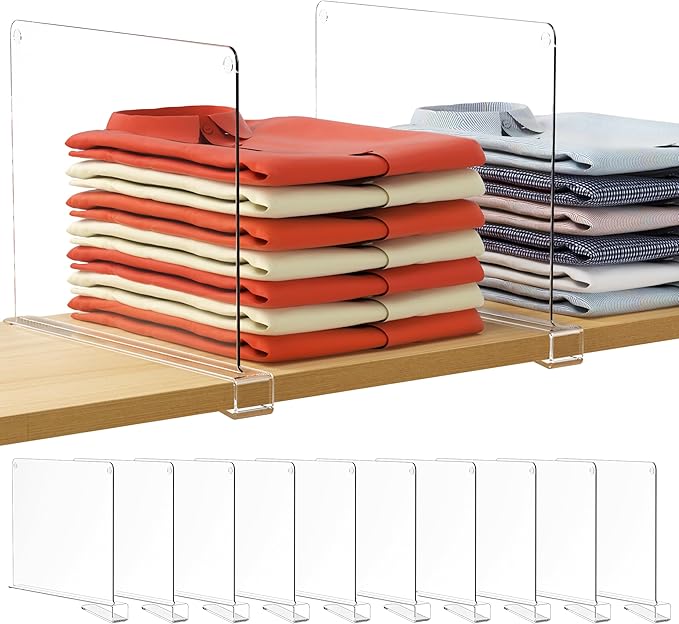 HBlife 12 Inches Tall [Extra Tall Version] Shelf Dividers, Purse Organizer for Closet, Clear Acrylic Bookshelf for Organization Closet Organizers and Storage for Handbags, 10 PCS