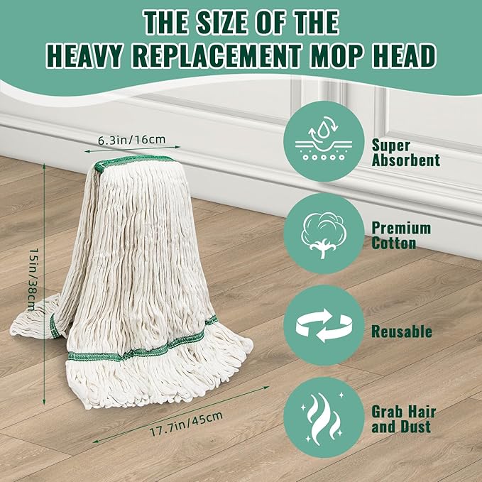 20oz Heavy Mop Replace Head, 3 Pack Commerical Replacement Mop，mop Head Replacement，Reusable Mop Head Refills-Replacement Mop Heads Suitable for Heavy Commercial Industrial Residential Areas