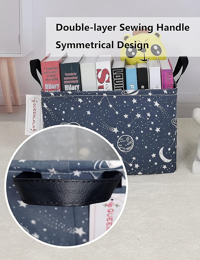 QUEENLALA Rectangular Laundry Hamper/Foldable Nursery Laundry Basket for Organizing/Storage Bin Baskets/Children Toy Office Bedroom/Toy Bin Closet Shelf Baskets（Rec-blue-starry sky）